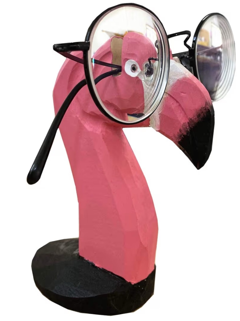 ❤️ Pink Flamingo Eyeglass Glasses Holder Stand Accessory Hand Carved Home Decor